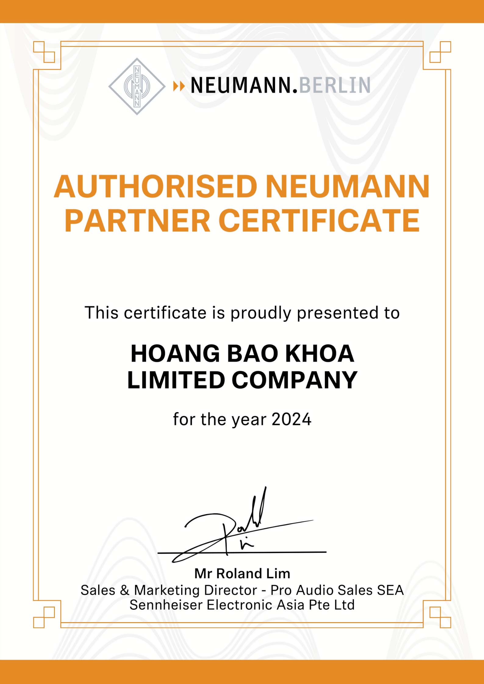 Chứng nhận nhà phân phối chính thức Neumann tại Việt Nam
