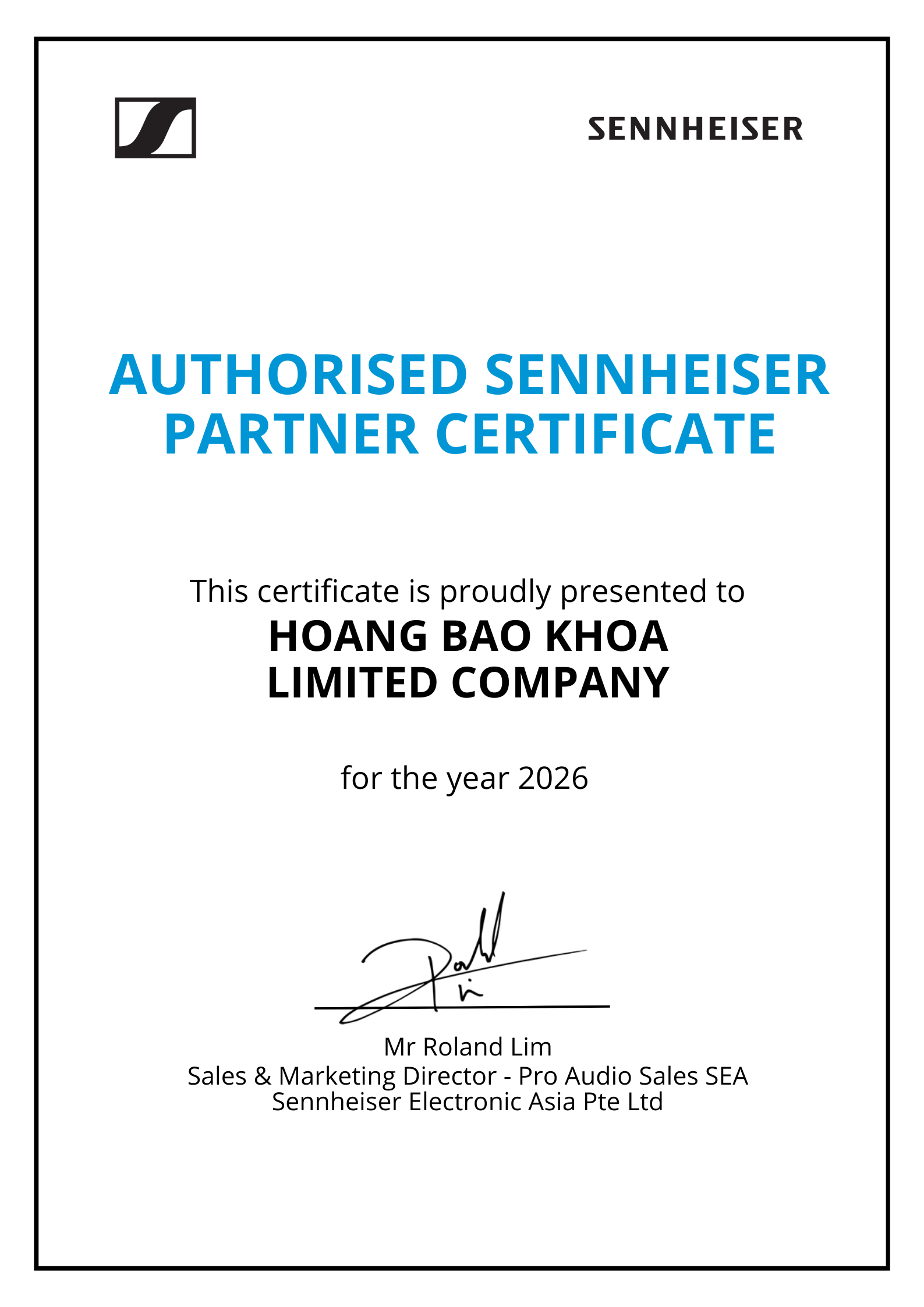 Sennheiser distributor certificate