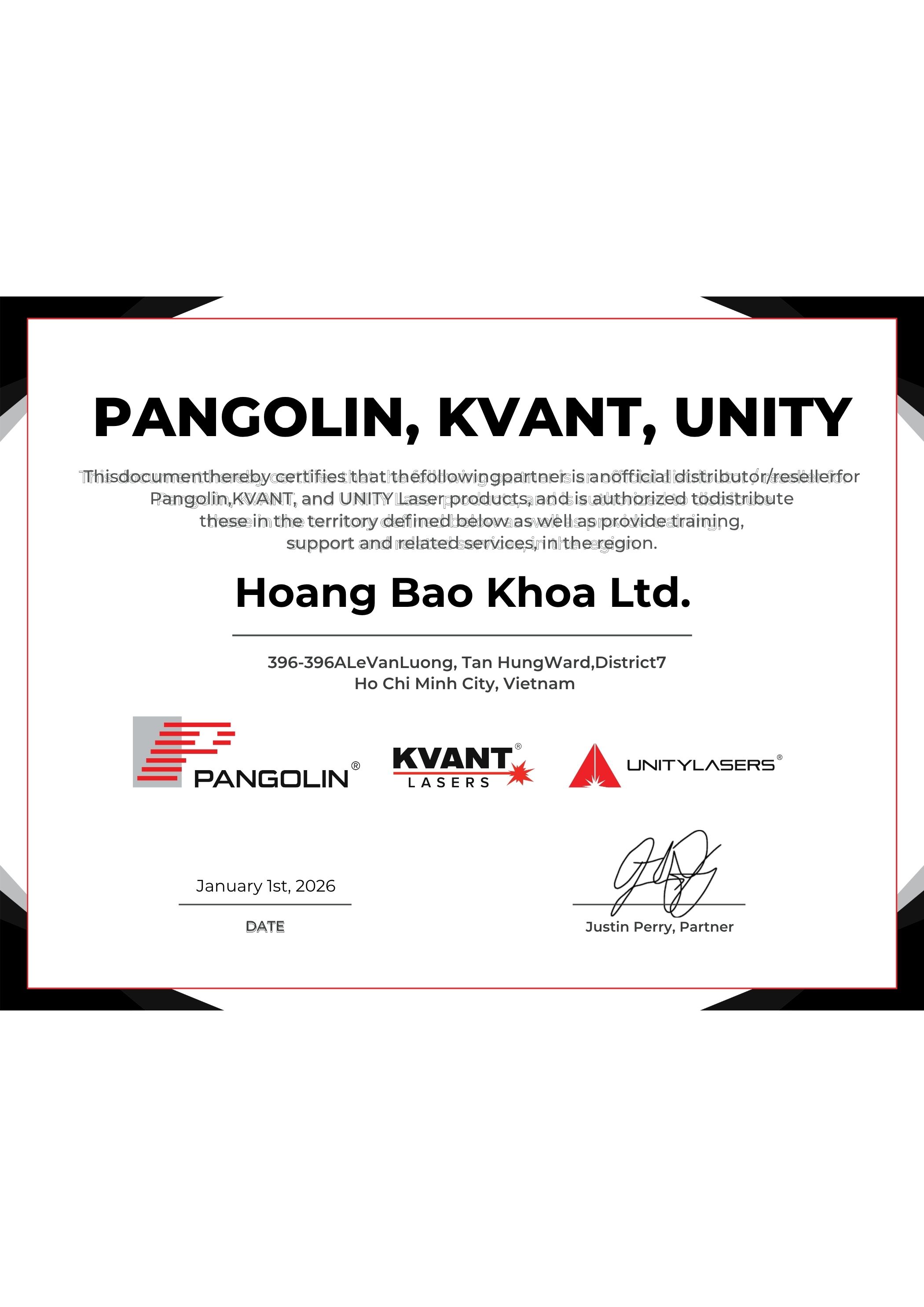 Chứng nhận nhà phân phối chính thức Pangolin, Kvant, Unity