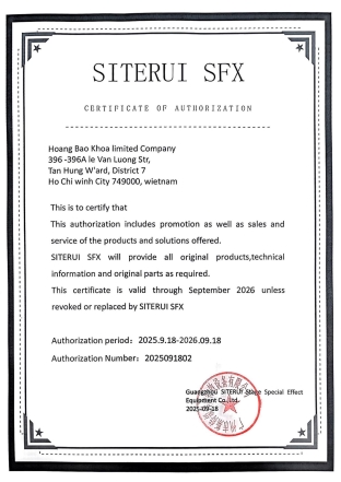 Chứng nhận nhà phân phối chính thức SITERUI SFX tại Việt Nam