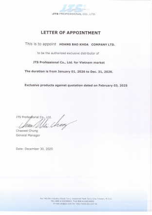 JTS distributor certificate