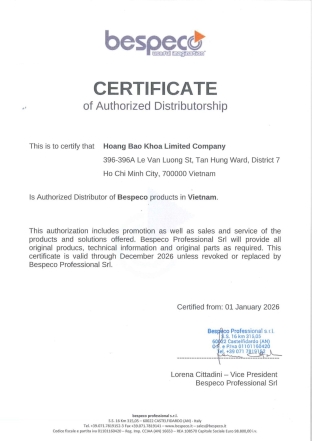 Bespeco distributor certificate