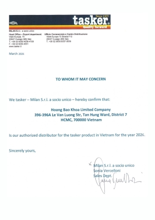 Chứng nhận nhà phân phối chính thức Tasker tại Việt Nam