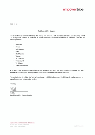 Music Tribe distributor certificate