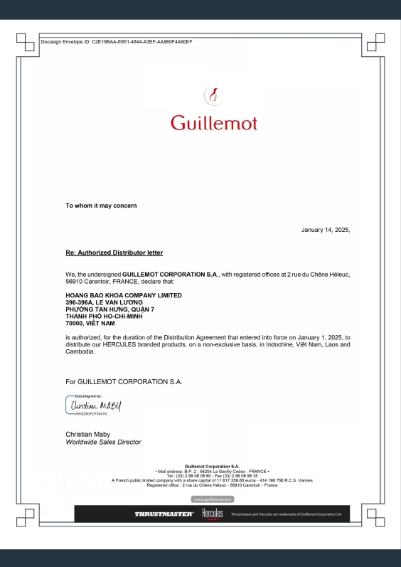 Hercules distributor certificate