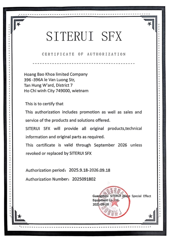 Chứng nhận nhà phân phối chính thức SITERUI SFX tại Việt Nam