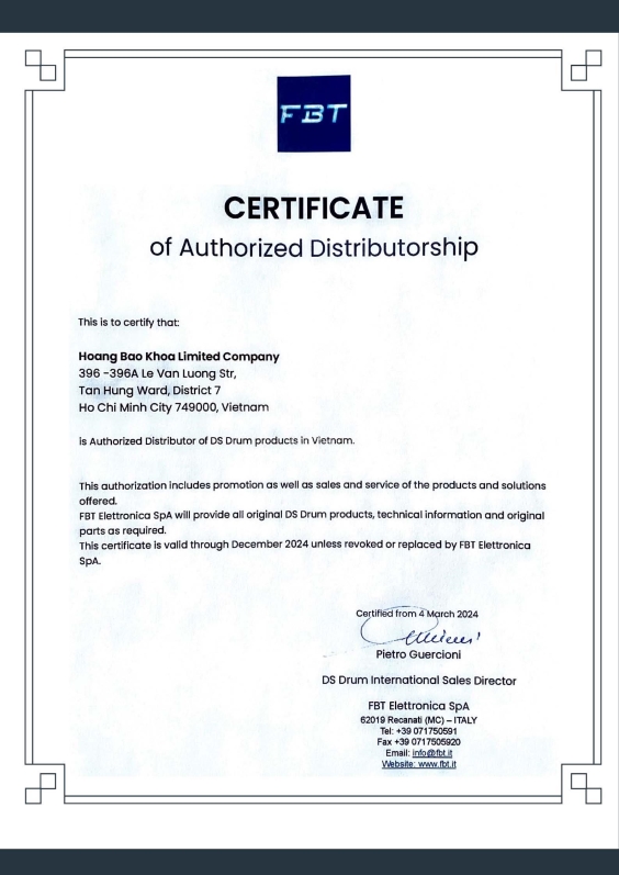 DS Drum distributor certificate
