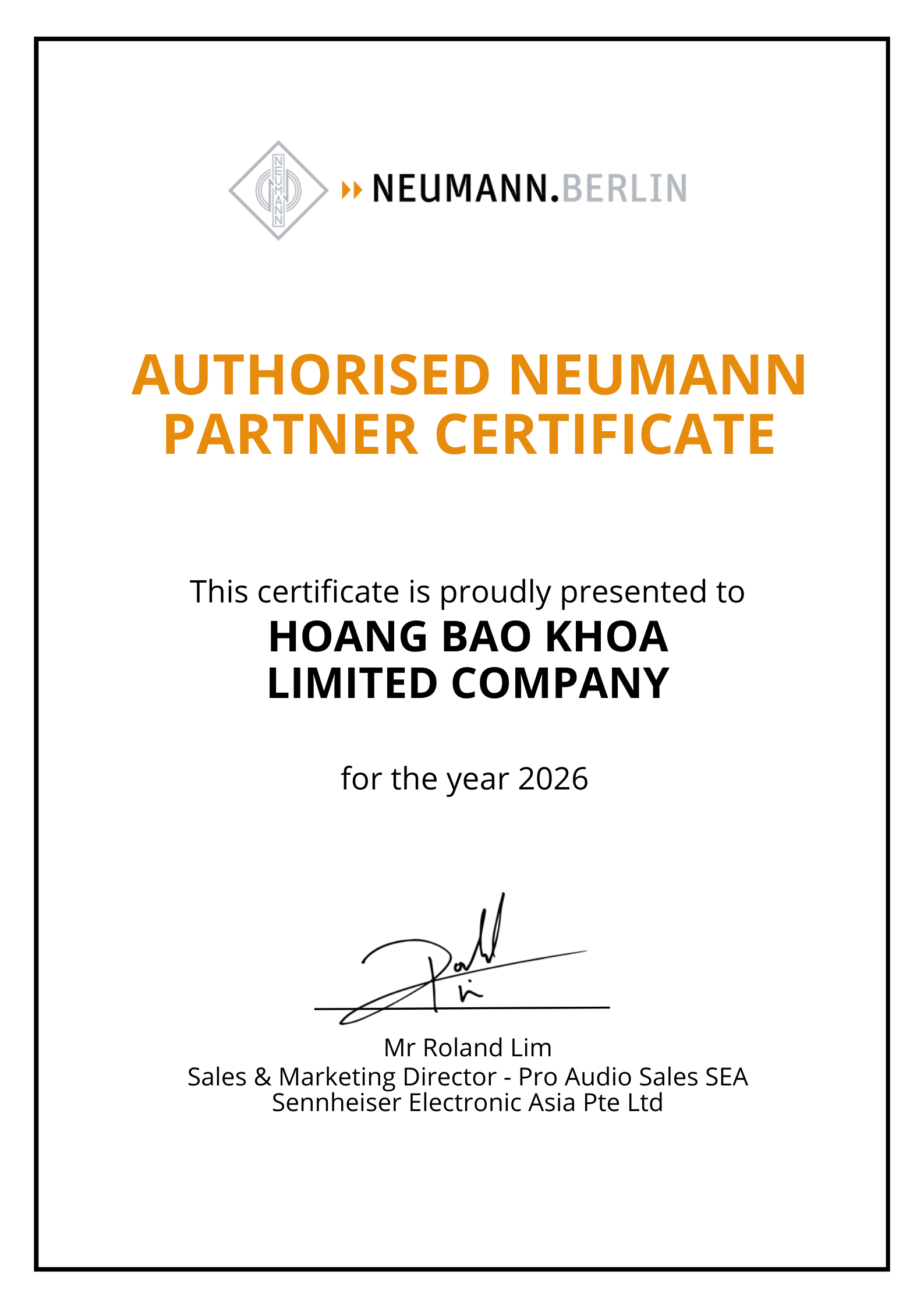 Neumann distributor certificate