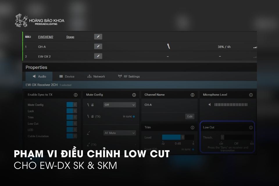 Phạm vi điều chỉnh Low Cut cho EW-DX SK và SKM