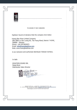 Eighteen Sound distributor certificate