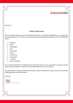 Music Tribe distributor certificate